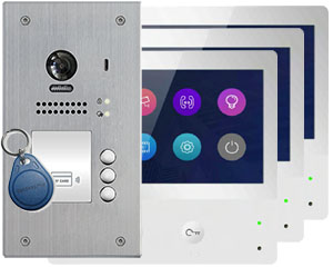 3-Flat Door Entry System Keyfob Reader with DT471 Monitors