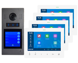 2-Easy 4-Way Flat Video Intercom Kit with Wi-Fi Touchscreen Monitors, Keypad, Keyfob Reader, Tuya Smart Life App