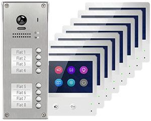 8-Flat Direct Call Door Entry System Keyfob Reader with DT471 Monitors