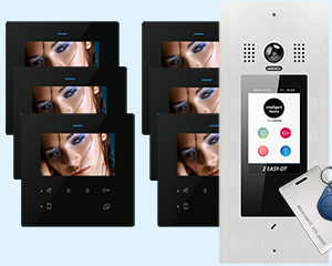 6-Apartment Door Entry System Victor DF4 Black Monitors